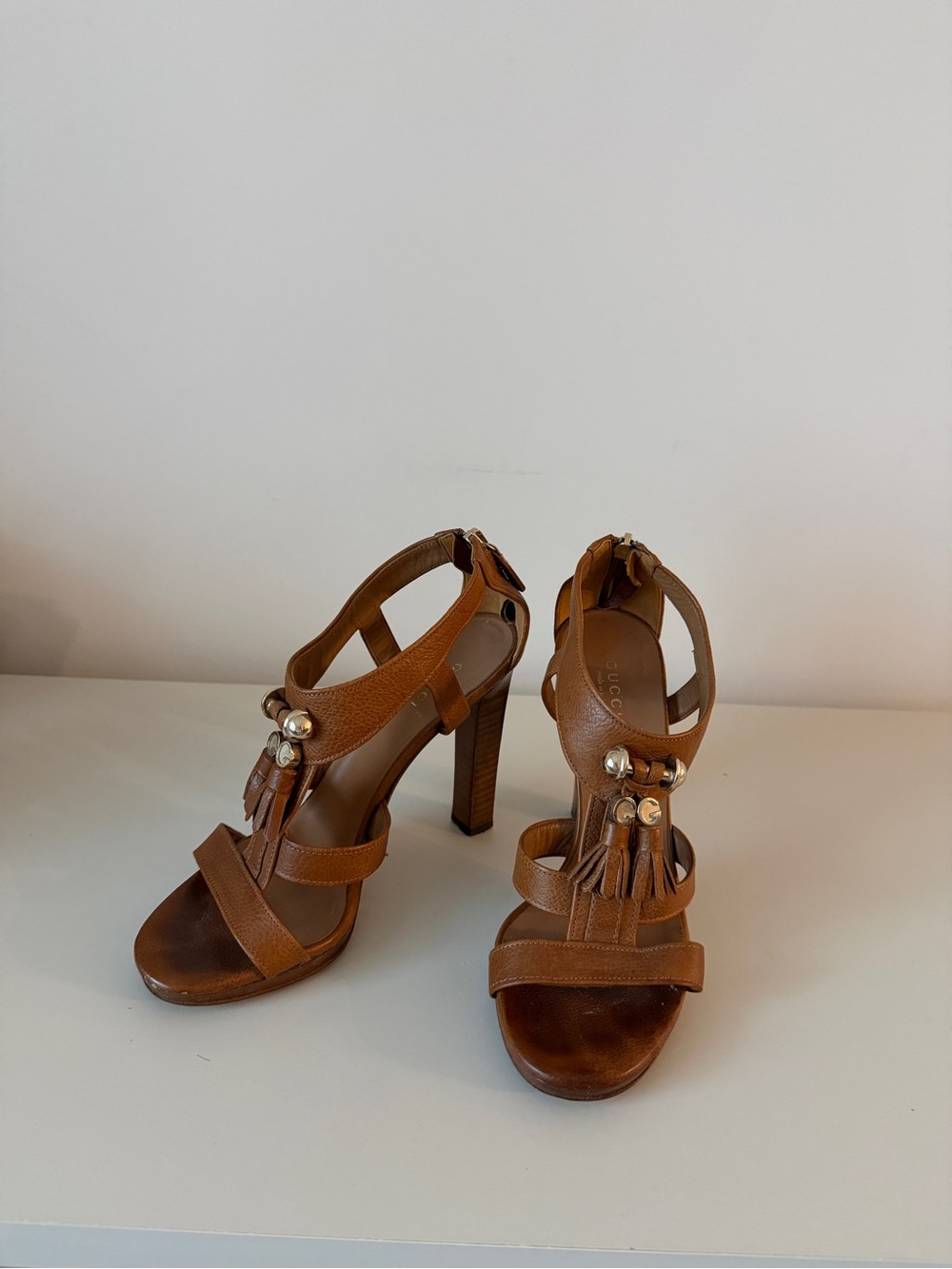 Gucci Brown Pebbled Leather Marrakech Open-Toe Block Heel Sandals Size 36 - Picture 2 of 9